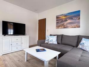 Et tv og/eller underholdning på Bensersiel Ferienwohnung Pirat mit Terrasse