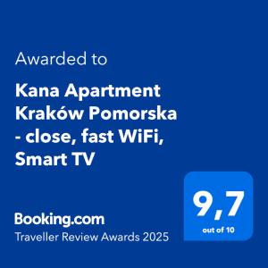 Certifikát, ocenenie alebo iný dokument vystavený v ubytovaní Kana - Stylish Apartment in Kraków Pomorska - Close, WiFi, Smart TV