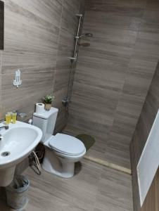 a bathroom with a toilet and a sink at Gate Inn in Amman +23 photos