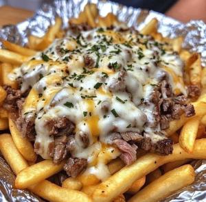 a plate of cheese fries with meat and cheese at birds House in Jerash