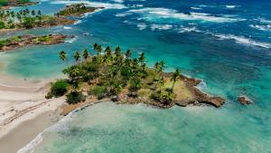 an island in the ocean with palm trees on it at Vista Mar Malecón Hotel in Cabrera