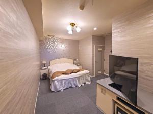 ein Schlafzimmer mit einem Bett und einem Flachbildfernseher in der Unterkunft Pal Annex Nakatsu (Love Hotel) in Nakatsu