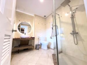 a bathroom with a shower and a sink and a toilet at Phoenix Hotel Vung Tau in Vung Tau