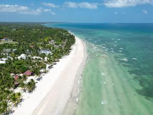 an aerial view of a beach with palm trees and the ocean at Bantayan Beachfront Seacamp Okoy Private House Operated by In Dai Aquasports and Beach Resort in Bantayan Island