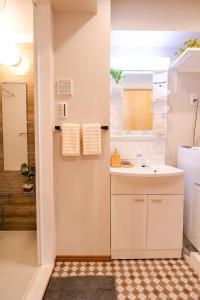 a bathroom with a sink and a mirror at Residence Hotel Ryogoku in Tokyo +37 photos