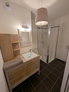 a bathroom with a sink and a shower at WimSaens in Wimereux