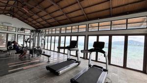 a gym with a view of the ocean at Mega Resort Karimunjawa in Karimunjawa