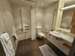 een badkamer met toilet en wastafel bij Erlenmatt in Bazel +11 foto's