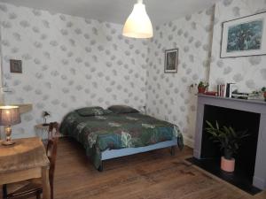 a bedroom with a bed and a fireplace at Cour et Jardin in Revin