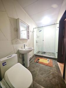 ウランバートルにあるGUM University Apartmentのトイレ、シャワー、洗面台を備えたバスルーム +17枚の写真