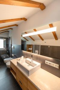 ein Badezimmer mit Waschbecken und Toilette in der Unterkunft Der Unterwirt Guesthouse and Restaurant in Klausen