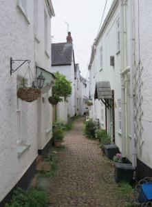 an alley with buildings and potted plants on it at The Pepper Pot Sleeps 4 Sunlit Garden in Exmouth