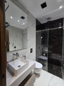 a bathroom with a sink and a toilet and a shower at ND apartment in Zlatibor