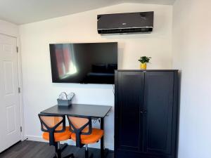 Televiisor ja/või meelelahutuskeskus majutusasutuses Your Downtown Cozy Studio With Backyard Unit C