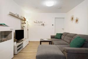 デッゲンハウザータールにあるFerienwohnung Auszeitのソファとテレビのあるリビングルーム