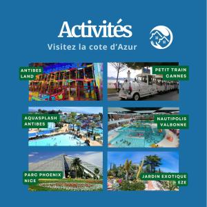 a collage of pictures of aventura resorts and attractions at Les voiles des Régates, à 5 minutes du centre à pied, 15 minutes de la mer in Cannes