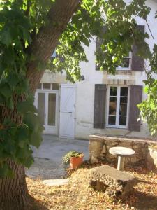a white house with a tree in front of it at Maison spacieuse à Vic-Fezensac avec jardin in Vic-Fezensac