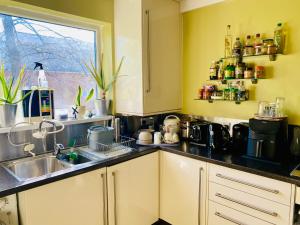 a kitchen with a sink and a counter top at The Mansion Room in Manchester