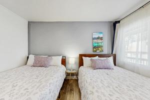 国王海滩The Chalets at Kings Beach III的有两张床和一扇窗户的卧室