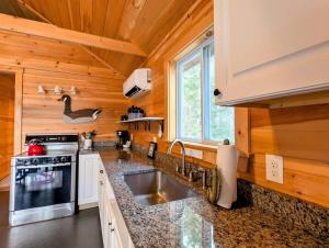 Η κουζίνα ή μικρή κουζίνα στο Cabin and Canvas Lakefront Retreat family beach 1dog fire pit