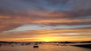 a group of boats in the water at sunset at Gite de Kervao, Camélias, proche mer (800 mètres), meublé tourisme 3 étoiles in Ploudalmézeau +3 photos