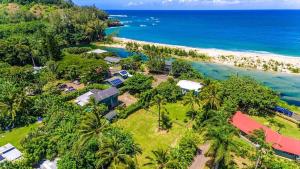 an aerial view of a resort with palm trees and the ocean at Wainiha Beach Hale in Wainiha