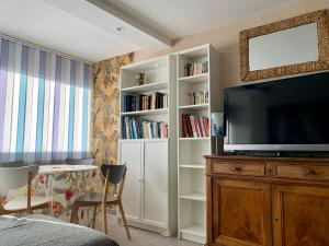 Μια τηλεόραση ή/και κέντρο ψυχαγωγίας στο Appartement centre-ville du Lavandou 350 m de la plage