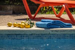a group of lemons sitting next to a swimming pool at Finca Xesca in Sóller