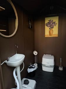 a bathroom with a sink and a toilet at Glamping de Huerta La Arboleja in Murcia