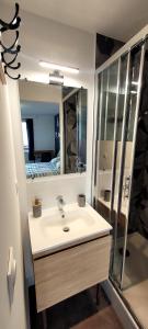 ein Badezimmer mit Waschbecken und Spiegel in der Unterkunft Appartement Hyper-Centre 3 Chambres 3 Salles de Bain Parking in Saint-Nazaire + 31 Fotos