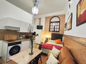 a living room with a couch and a bed at Estudio El Santo 1 in Salamanca