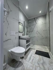 ein Badezimmer mit Toilette und Waschbecken in der Unterkunft TisArt Accomodation in Tismana + 51 Fotos