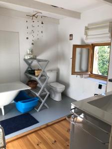 a white bathroom with a sink and a toilet at Les pentes du chateau de Retourtour in Lamastre