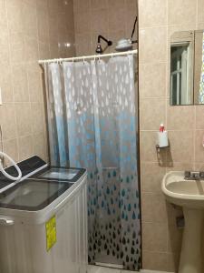 a bathroom with a shower with a sink and a toilet at Entire accommodation Departamento Mi Mexico in Mexico City +18 photos