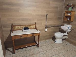 bagno con lavandino e servizi igienici di LeVar -Historic accessability accommodation with Ensuite and Mod Cons a Hoddy Well