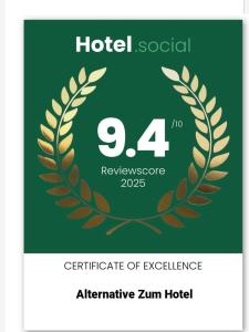 Certifikát, hodnocení, plakát nebo jiný dokument vystavený v ubytování Alternative zum Hotel Zimmer im Einfamilienhaus-eigenes Badezimmer im Flur
