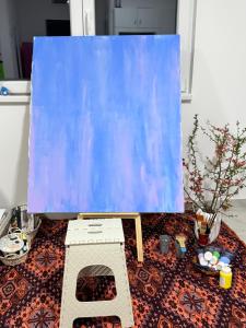 a painting on top of a table with a painting at airport Belgrade 2bedrooms in Surčin