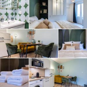 un collage di foto di una camera d'albergo di La Suite St-André - T2 Art Déco - Centre ville a Clermont-Ferrand