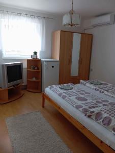 ザラカロシュにあるApartment in Zalakaros 20650の大きなベッドとテレビのある寝室 +24枚の写真
