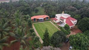 班加罗尔Eeshaavasya Homestay的森林中房屋的空中景观