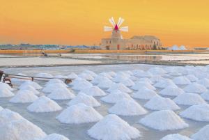 a bunch of snow piled up in front of a windmill at Case Vacanza Loria in Castelluzzo