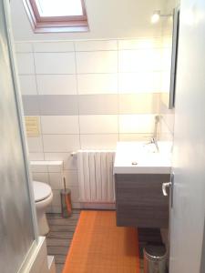 a bathroom with a sink and a toilet at Les Coquillages in Trégastel
