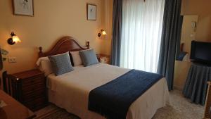 a hotel room with a bed and a television at Hotel Avenida Baiona in Baiona