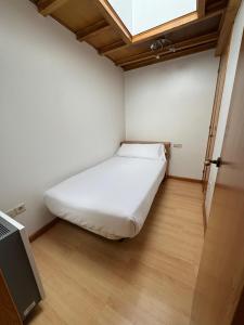 a small room with a bed and a television at Apartamentos Campanas de San Juan in Santiago de Compostela