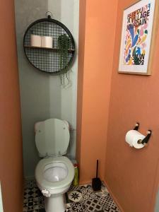 a bathroom with a white toilet in a room at Entre terre & Mer in Saint-Brieuc