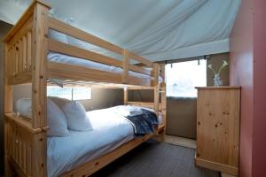 a bedroom with a bunk bed with a ladder at Kittisford Barton at Lantern and Larks in Wellington