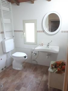 a bathroom with a toilet and a sink and a mirror at Il poggetto di Barbara Casa Grigia in Montorgiali