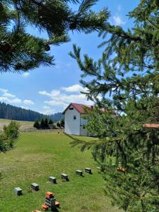 a white building in a field with a fence at Viola 144 in Han Pijesak