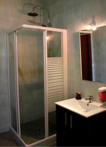 ein Bad mit einer Dusche und einem Waschbecken in der Unterkunft O Refuxio de la Jerezana in Redondela