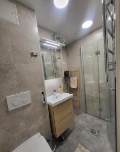 un bagno con doccia, lavandino e WC di Direct train to Helsinki and airport, near shopping center a Vantaa Altre 15 foto